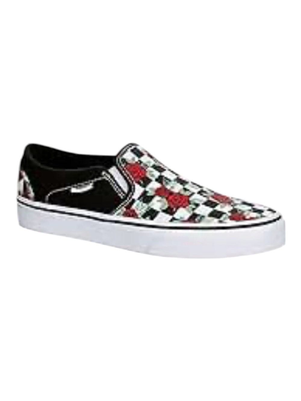 Vans Customs Checkerboard Roses Slip-On Sneakers Red & Black SZ 6.5